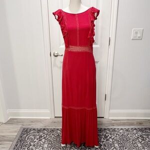 RUSH Maxi Red Dress Ruffled Size Large Sleeveless Holiday Party
